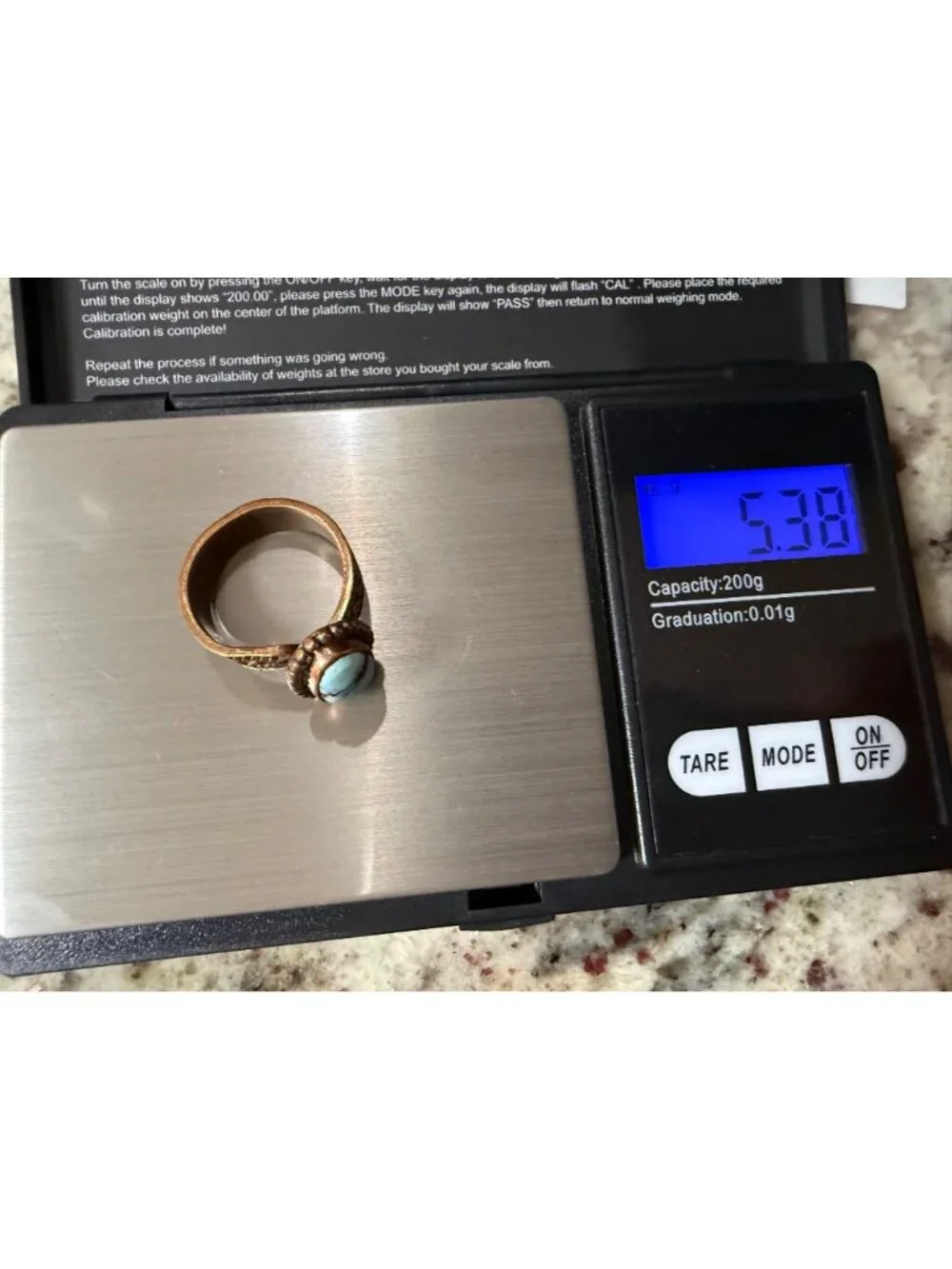 Artisan crafted Golden Hills Turquoise Copper Ring Etched Band Adj Southwest 5g
